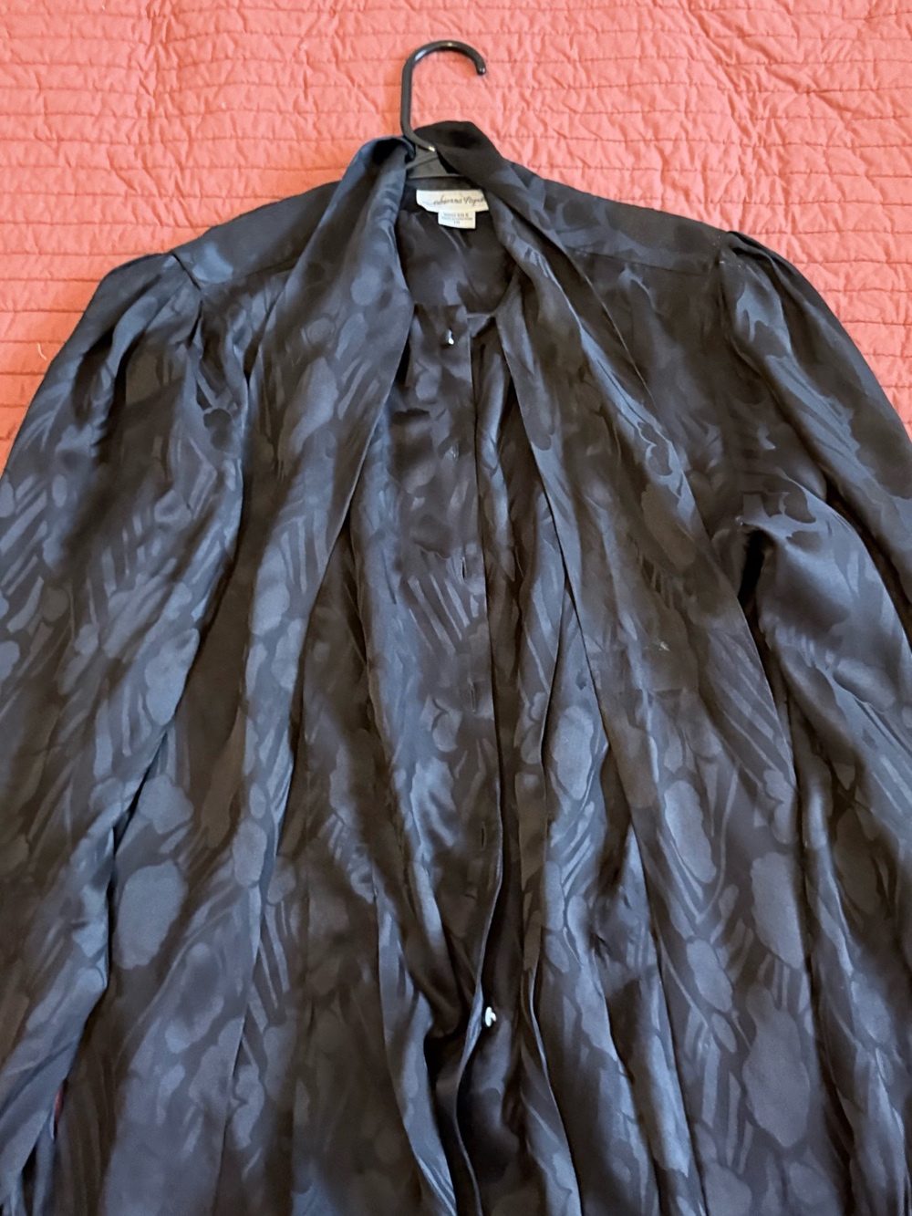 Adrianna Papell Black Satin Tie-Neck Blouse